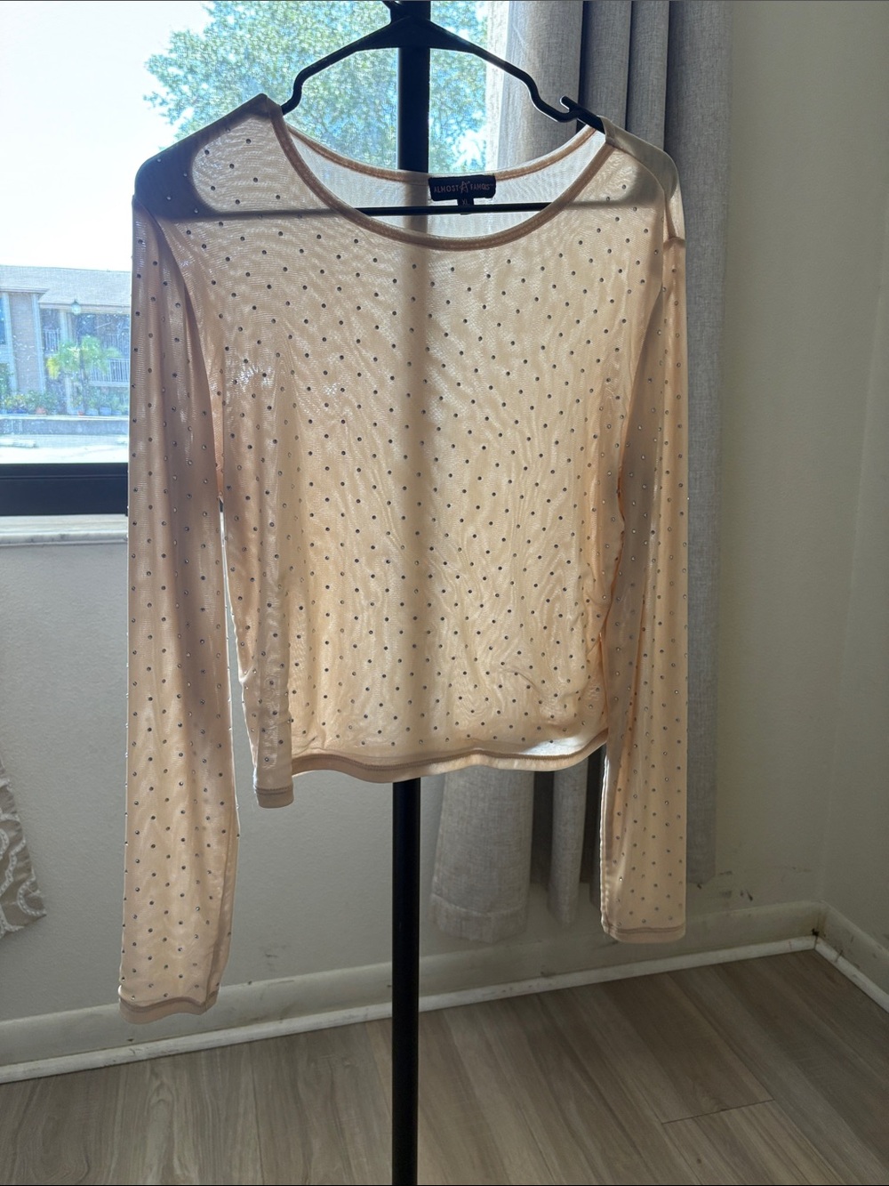 a new day Sheer Blush Long-Sleeve Rhinestone Top
